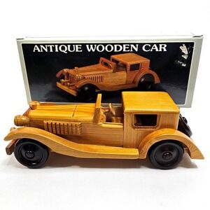 Vintage Wooden Car Model 1927 Bugatti Style Handcrafted Decor with Box